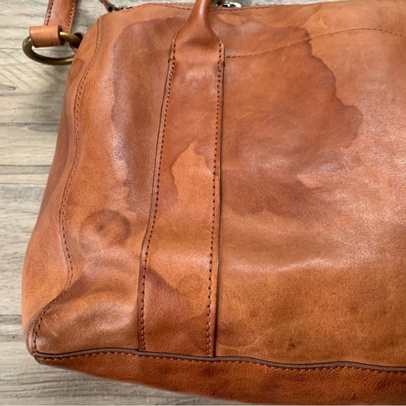 Madewell Prague Satchel Leather Tan Crossbody Bag Water Stains - Picture 12 of 16